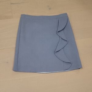 Wool Blue Skirt with Ruffle Detail